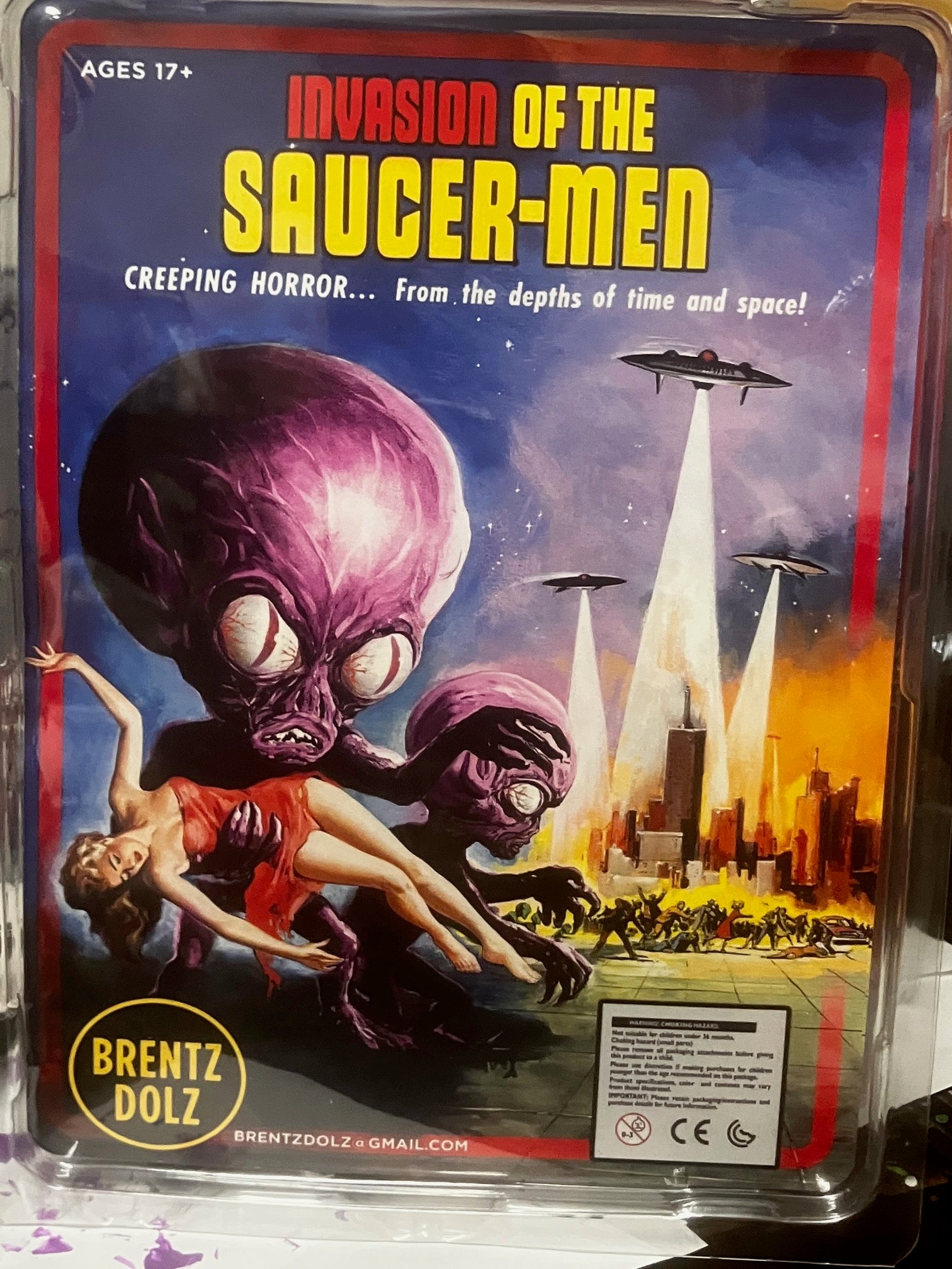 Brentz Dolz Invasion Of The Saucer-Men - Purple Alien (Blue Suit) 8" Art Action Figure