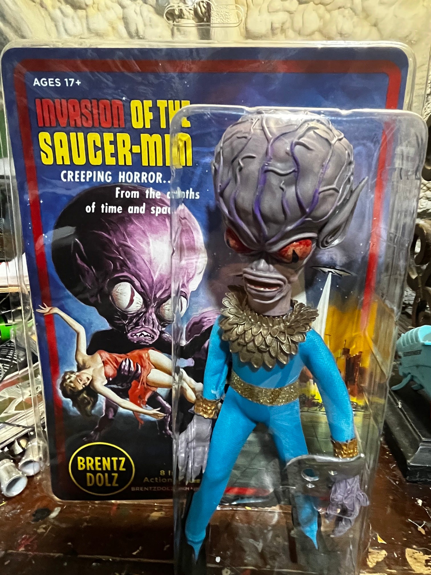 Brentz Dolz Invasion Of The Saucer-Men - Purple Alien (Blue Suit) 8" Art Action Figure