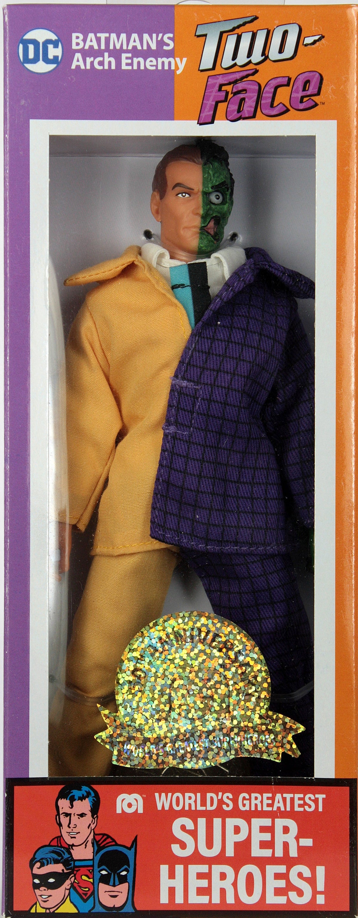 Damaged Package Mego Wave 18 - Two Face 50th Anniversary World's Greatest Superheroes 8" Action Figure
