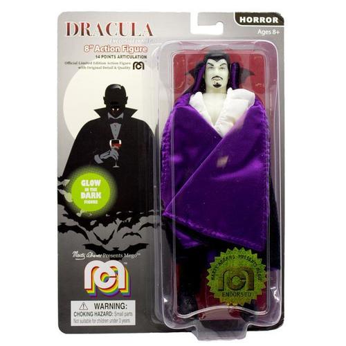 Damaged Package Mego Horror Wave 6 - Dracula 8" Action Figure (Cape With Purple Lining, Glow In The Dark) - Zlc Collectibles